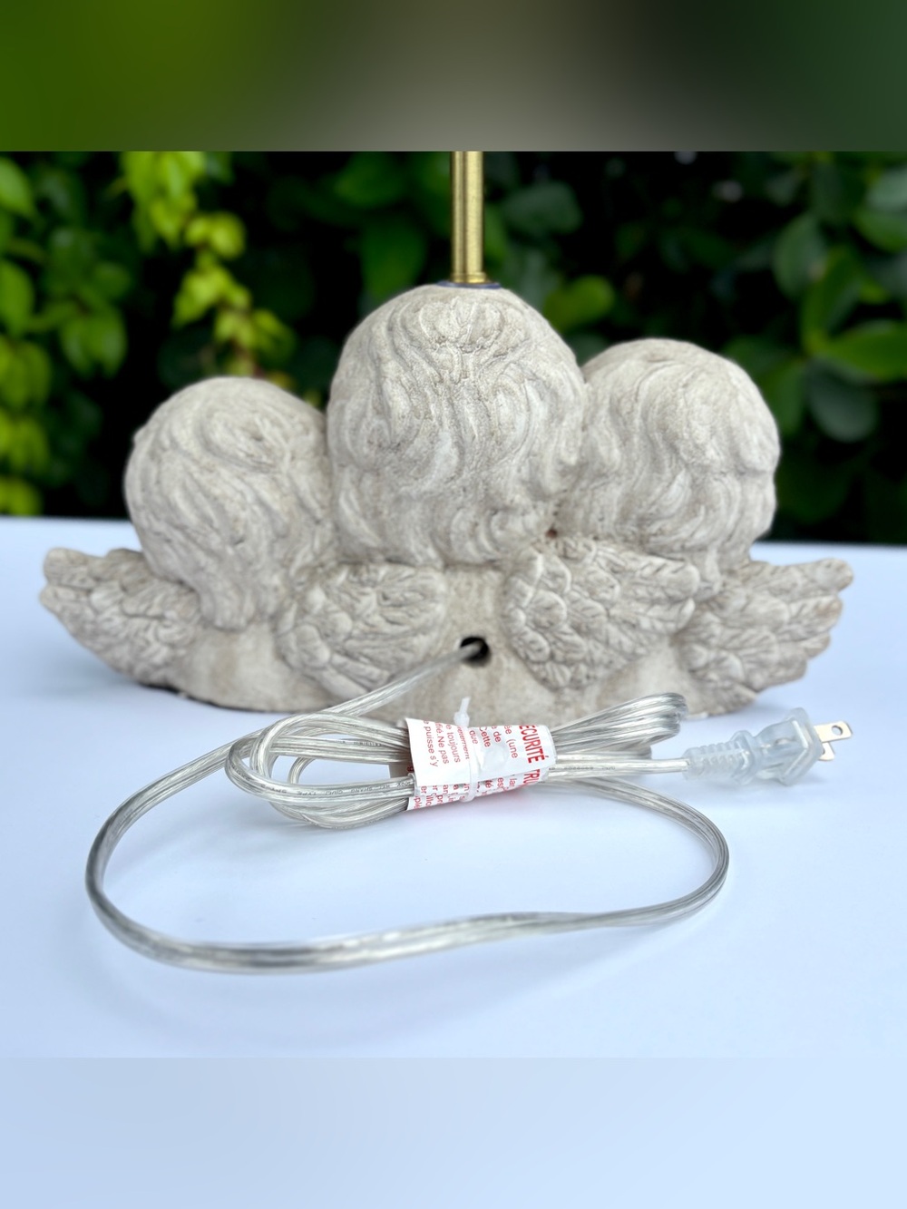 Karma Home Grey Three Cherub Lamp Base Cement Angels Bust Figures Baroque Decor - Picture 8 of 10